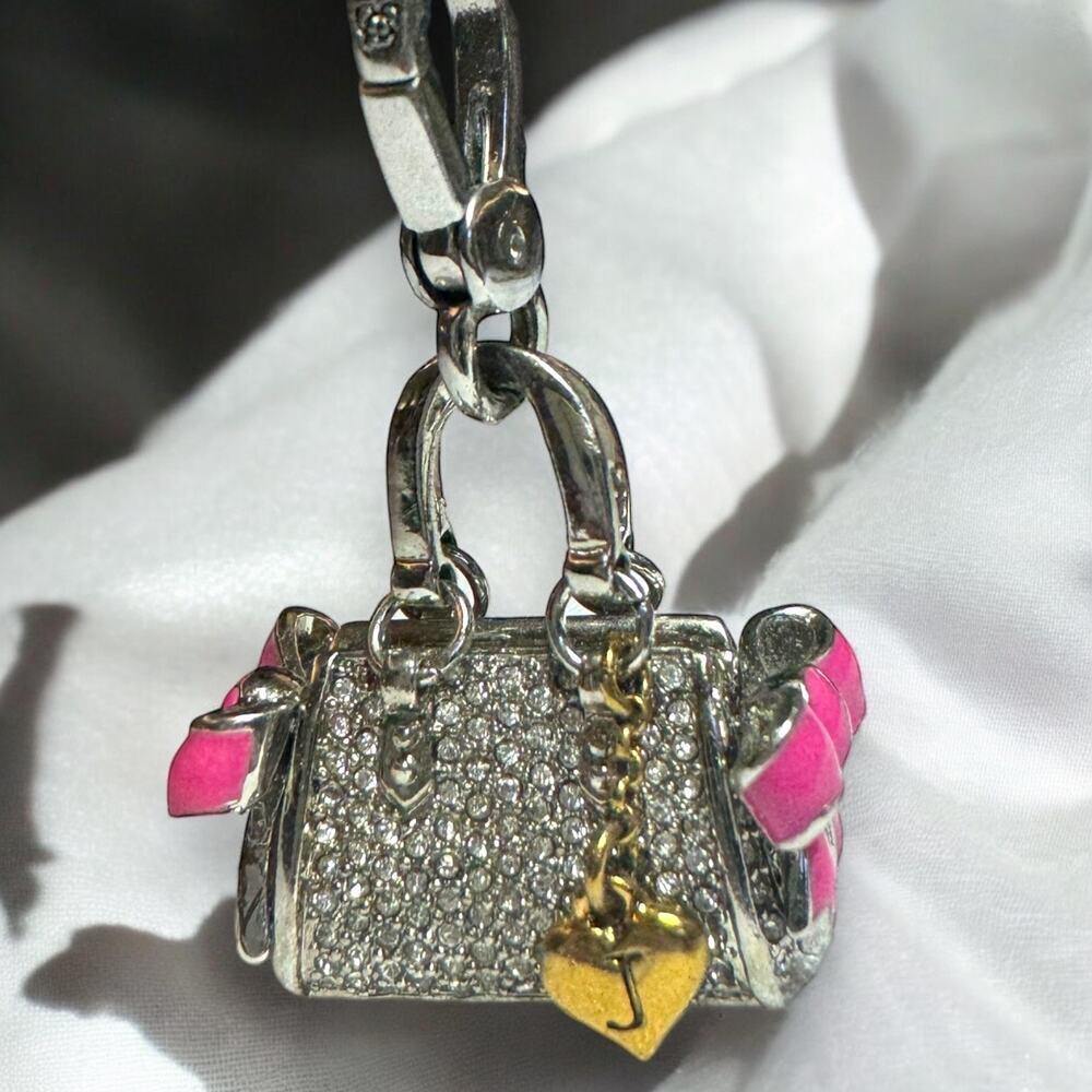 Juicy Couture Y2K Daydreamer Pave Rhinestone Purse Charm with Pink Bows - FAB